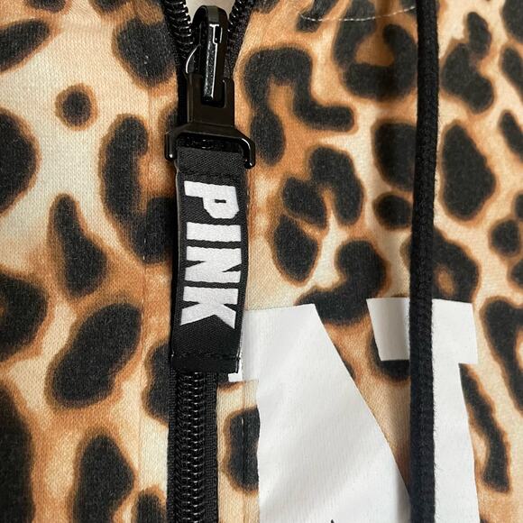 Victoria’s Secret PINK Leopard Print Faux Fur Full Zip Hoodie Women's Medium - Picture 5 of 9